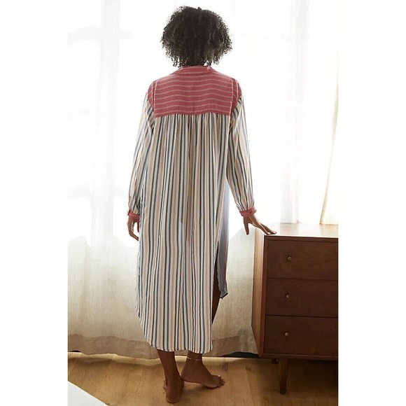 By Anthropologie True Midi Pajamas Dress Striped Button Long Sleeve Sheer XXS - Picture 2 of 15